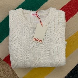 Tricot Off White Organic Wool Cable Knit Sweater
